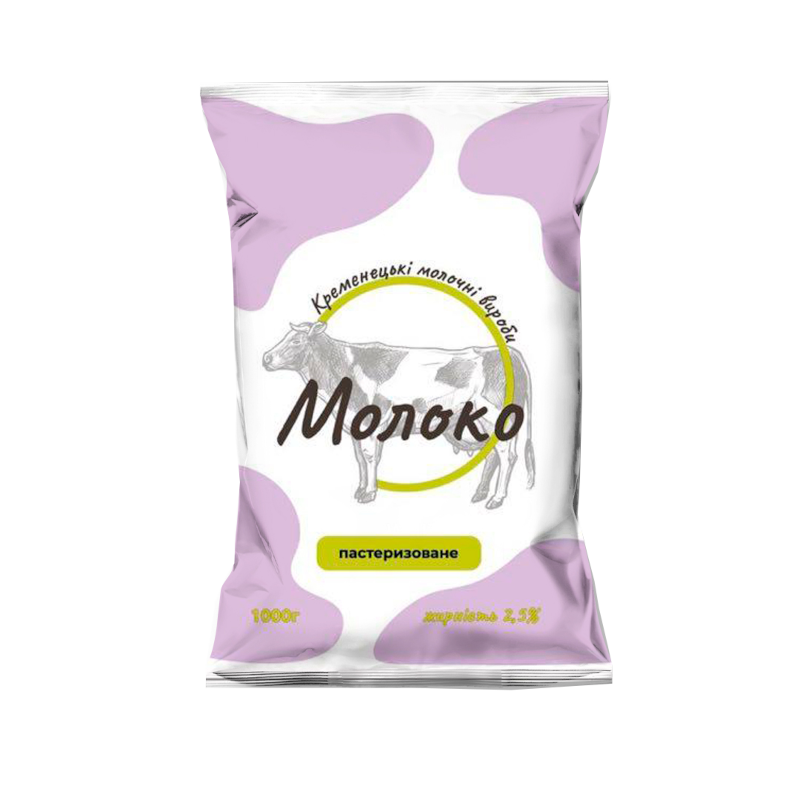 Молоко коров'яче КРЕМЕНЕЦЬКІ МОЛОЧНІ ВИРОБИ, пастеризоване, 2,5%, 1000г